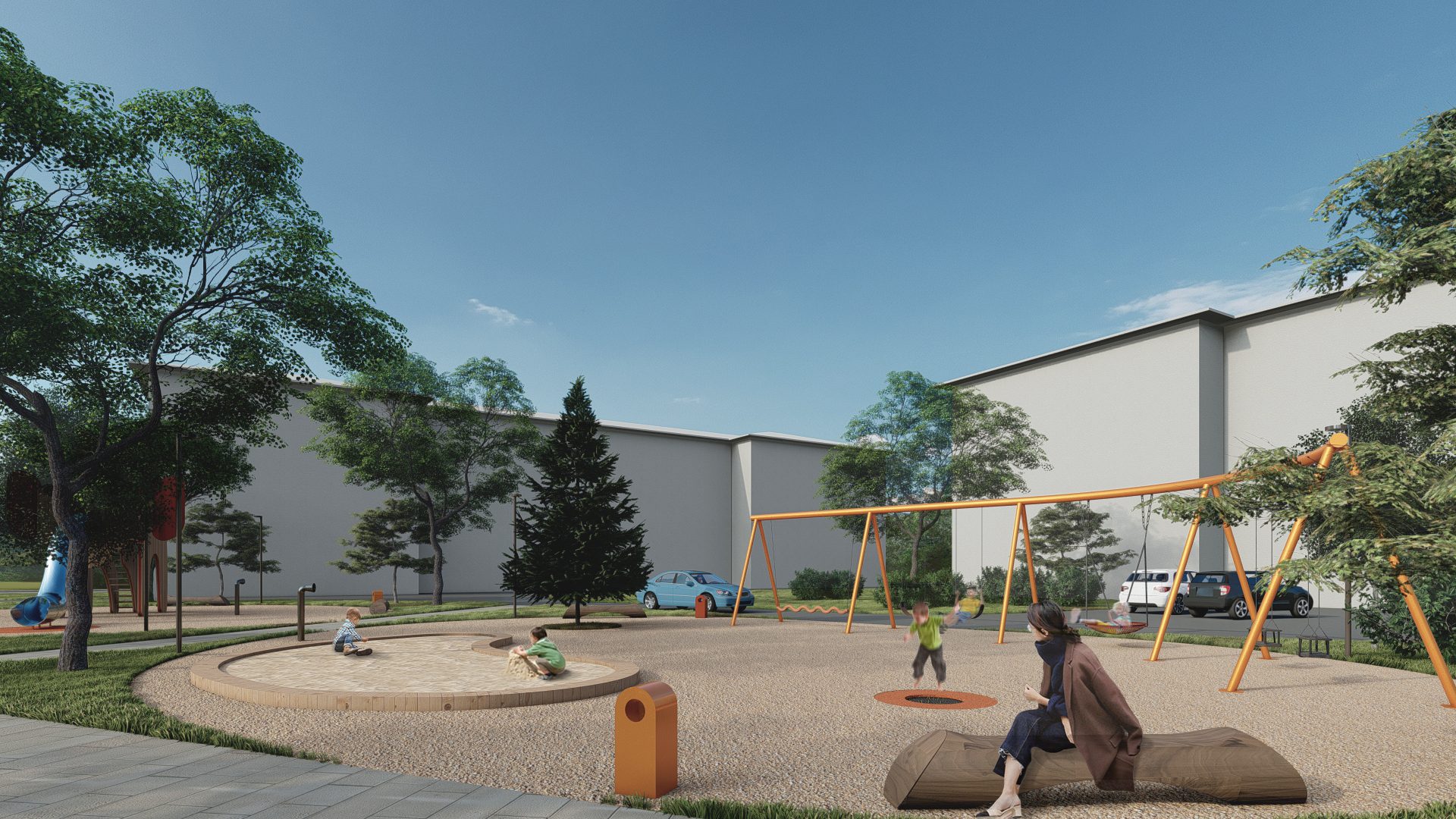 Sandbox and swings area